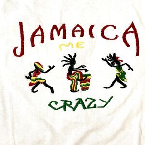 VTG 90s Jamaica Y2K T-Shirt Embroidered CRAZY Graphic Design Rastafarian Tee XL